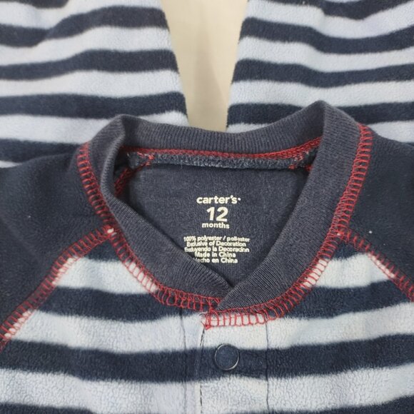 Carters Boy's Infant Blue Long Sleeve Fleece One Piece "Trains" Size 12 Months - Picture 4 of 4